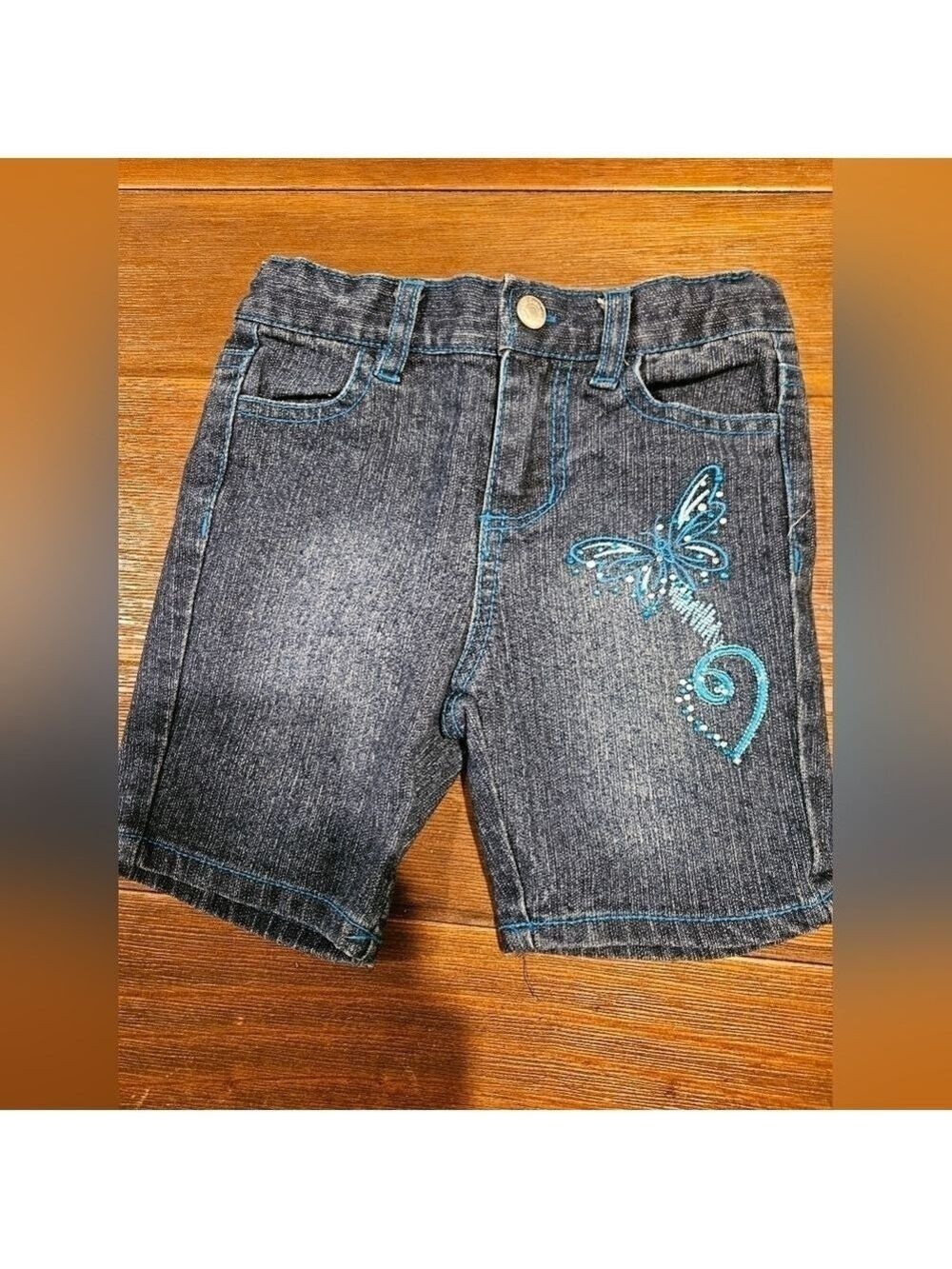 CLEARANCE! PINK ANGEL GIRL'S BERMUDA JEAN SHORTS EMBROIDERED BUTTERFLIES SIZE 4T